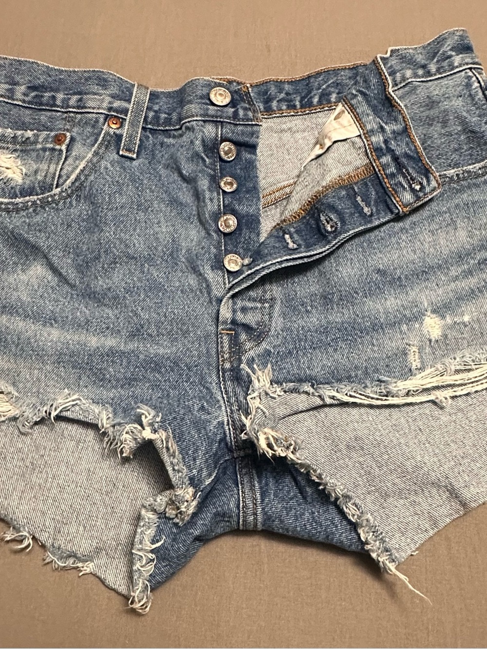 Levi's 501 Distressed Cutoff Denim Shorts - Blue